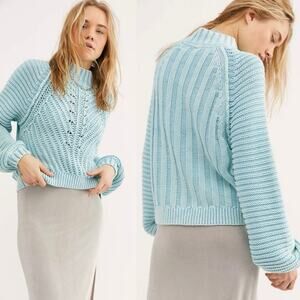 Free People Sweetheart Sweater Chunky Knit in Ocean Blue